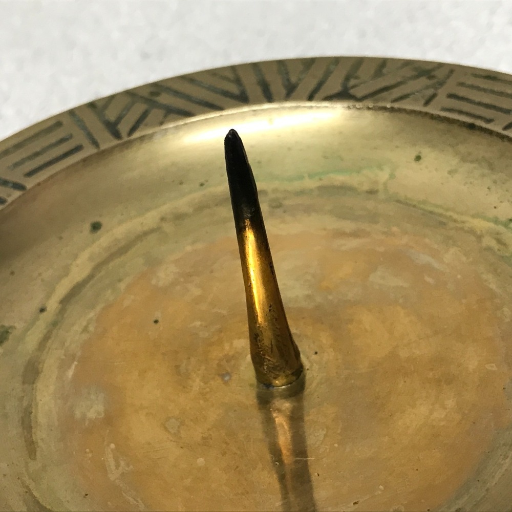 Vintage Korean Brass Pricket Candle Holder Brutalist Etched Tribal‎ Spike Stand - Picture 3 of 8